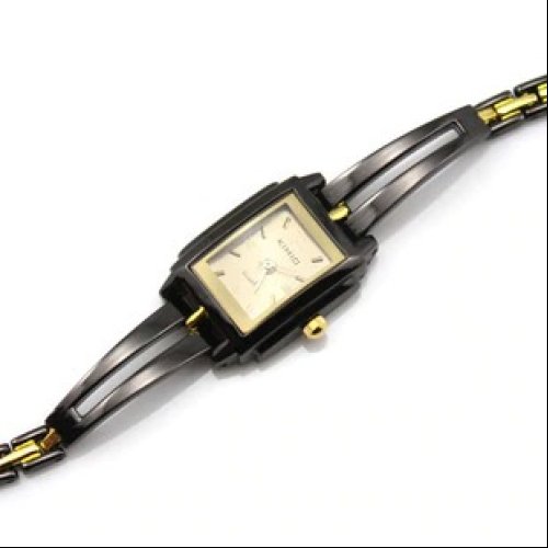 Reloj Dama Rectangular Negro Dorado