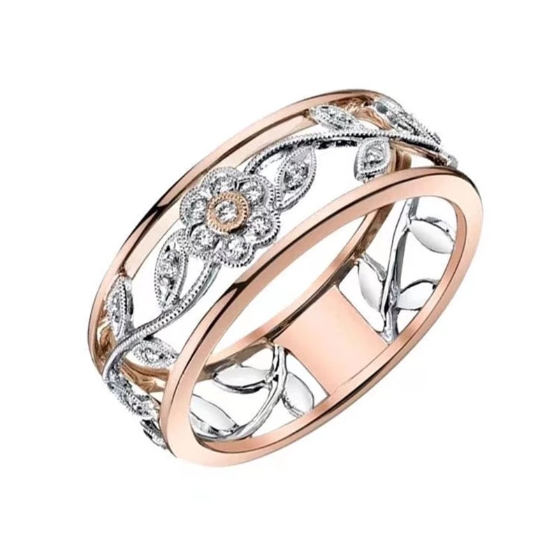 Anillo Dama Grabado Rosa Plateada